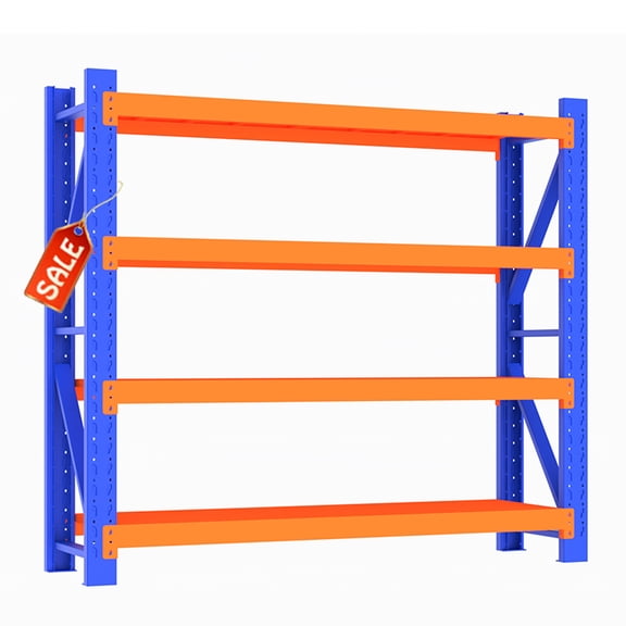 Heavy Duty Storage Rack Shelving Unit, 4-Tier Industrial Warehouse Shelf, Available in Blue-Orange, (Blue and Orange, W78.74*D23.62*H78.74)