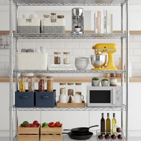 Heavy Duty Storage Shelves, 5-Tier Adjustable Metal Industrial Utility Shelf Rack for Kitchen, Laundry Room, Pantry, Warehouse, Basement Chrome 48" L x 20" W x 72" H