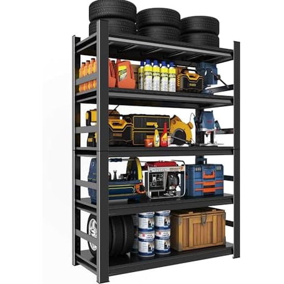Heavy Duty Storage Shelves, 5-Tier Metal Shelving Unit, Adjustable Steel Shelves, Industrial Metal Shelving, for Warehouse Workshop, Garage, Basement Storage, Black72" Hx35.4 Wx15.7 D