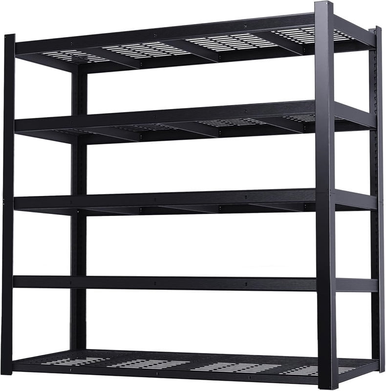 Heavy Duty Storage Shelves 62" W, Metal Shelving Rack, Garage Storage Shelf, Black Adjustable Shelving Unit for Garage, Basement,62" W x 24" D x72 H