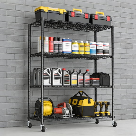 Rican 75.6" H 4-Tier Heavy Duty Wire Shelving Unit with Wheels, 59" W x 24" D Adjustable Metal Storage Rack, 800 lbs Capacity for Garage, Pantry, Laundry & Residential Organization