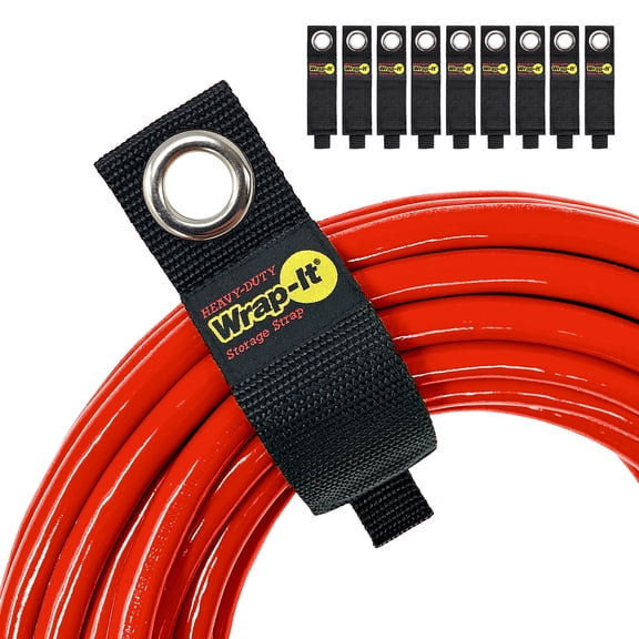 Heavy-Duty Wrap-It Storage Straps - 10" (9 Pack) - Hook and Loop Extension Cord Organizer, Cord Wrap, Cable Straps for Garage Organization - Black