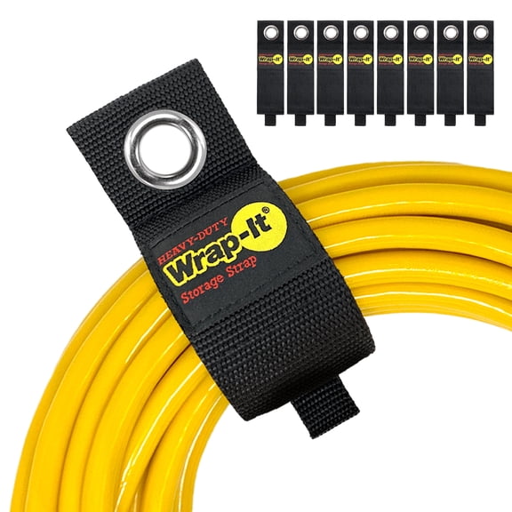 Heavy-Duty Wrap-It Storage Straps - 13" (8 Pack) - Hook and Loop Extension Cord Organizer, Cord Wrap, Cable Straps for Garage Organization - Black