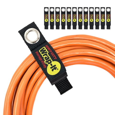 Heavy-Duty Wrap-It Storage Straps - 7" (12 Pack) - Hook and Loop Extension Cord Organizer, Cord Wrap, Cable Straps for Garage Organization - Black
