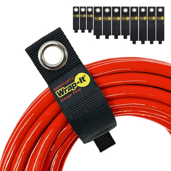 Heavy-Duty Wrap-It Storage Straps - Assorted 12-Pack (10", 13", 17") - Hook and Loop Extension Cord Organizers with Grommet