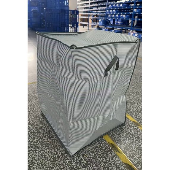 Heavy Duty Storage Tote Bag | Reinforced Handles | Extra Large Non-Woven Organizer | Double Zipper | Collapsible Waterproof Clothes Bin | Gray | 50x50x72cm | Space Saving | Travel Moving Supplies