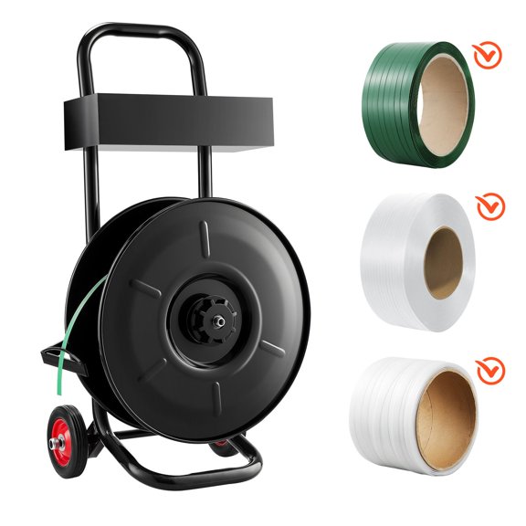 Heavy Duty Strapping Cart Dispenser with 8" Core,Upgrade Brake System&Tool Tray for PET PP Polyester Strapping