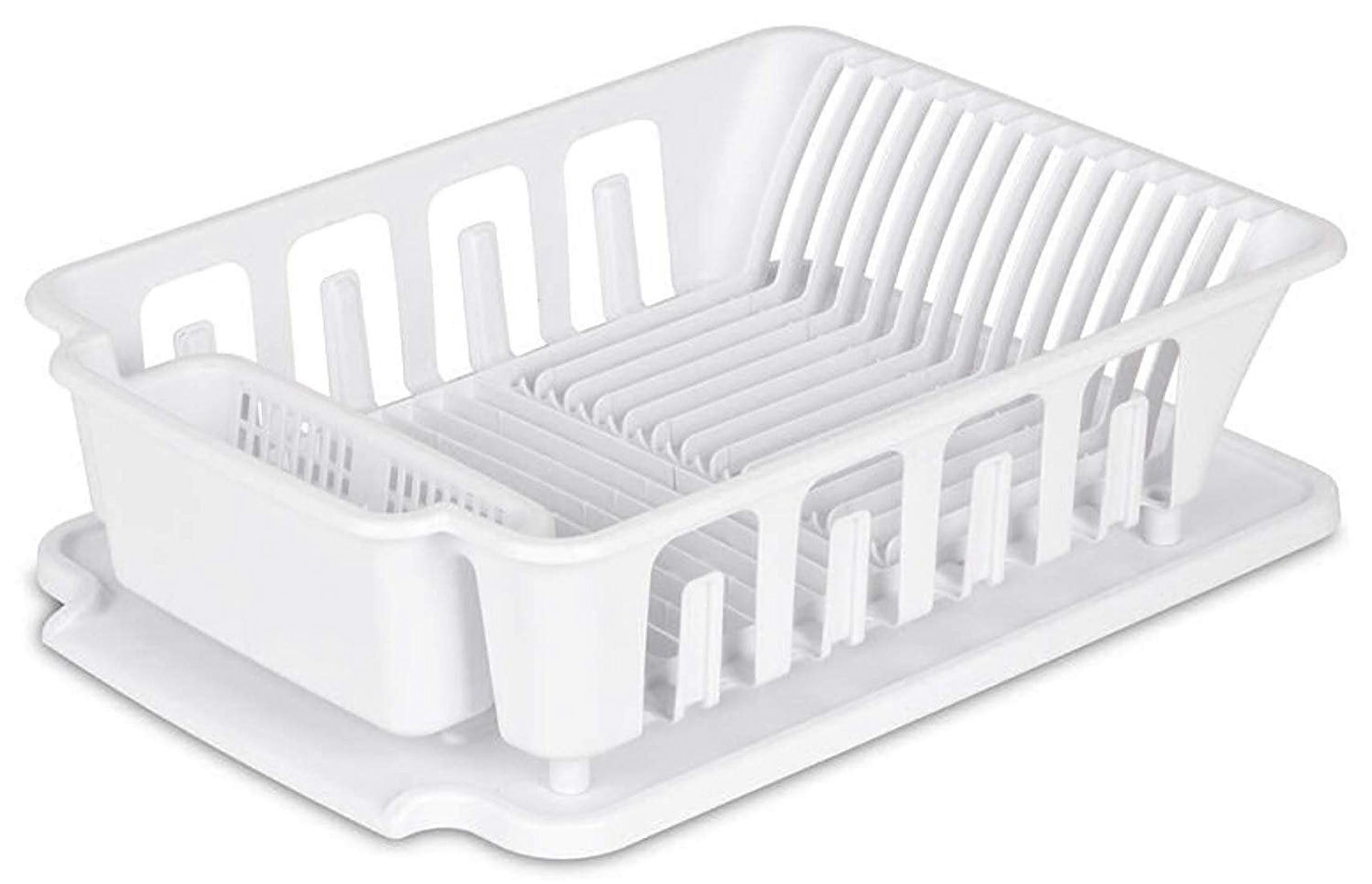 White Large Rust-Resistant Dish Rack with Utensil Cup