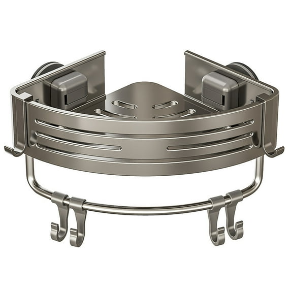 Heavy Duty Suction Cup Shower Caddy 12.5x4.5 Inch No Drill Bathroom Organizer Shelf with 6 Hooks 10kg Capacity Metal Construction Removable Storage 500g