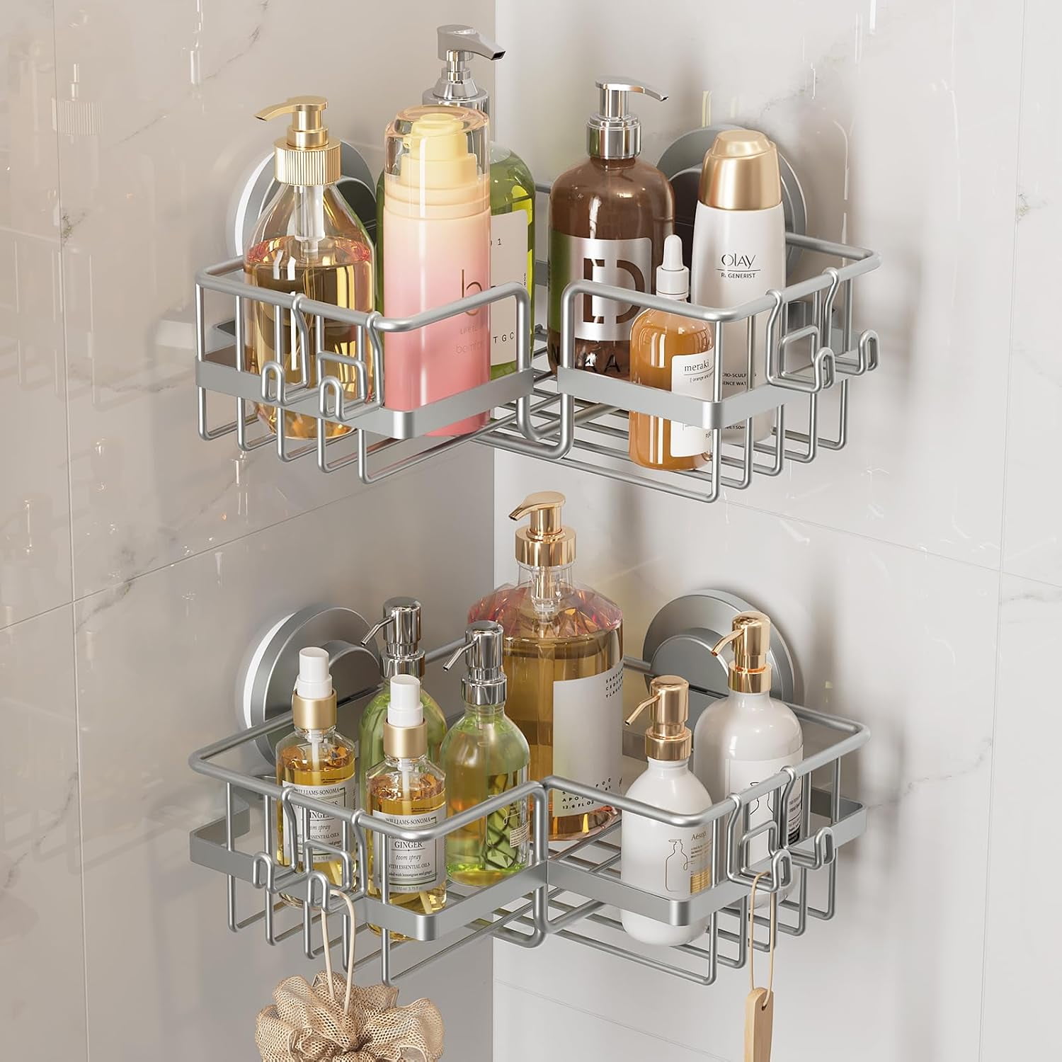 Heavy Duty Suction Cup Shower Caddy 2 Pack, Removable Rustproof