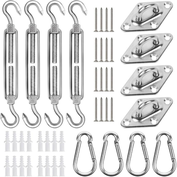 Heavy Duty Sun Shade Sail Fixing Kit for Garden Triangle and Square, Rectangle - 304 Stainless Steel Sun Shade Sail Fixing Hardware Accessories Kit (44 pcs) D