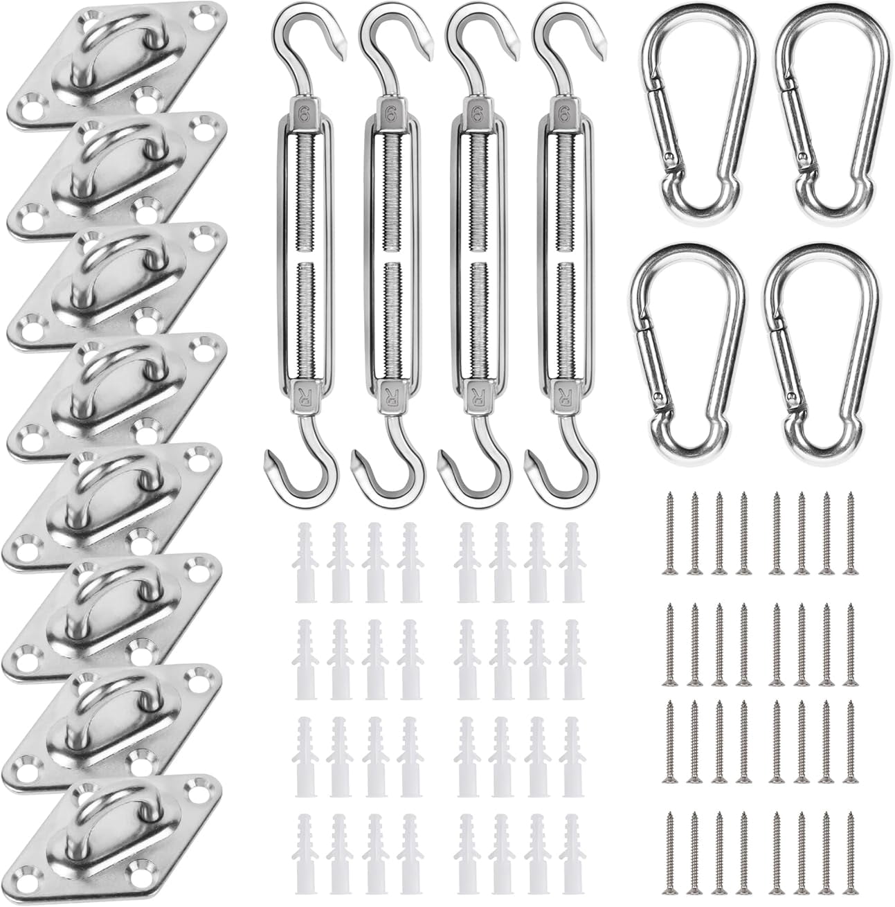 Heavy Duty Sun Shade Sail Fixing Kit for Garden Triangle and Square, Rectangle - 304 Stainless Steel Sun Shade Sail Fixing Hardware Accessories Kit (44 pcs) D