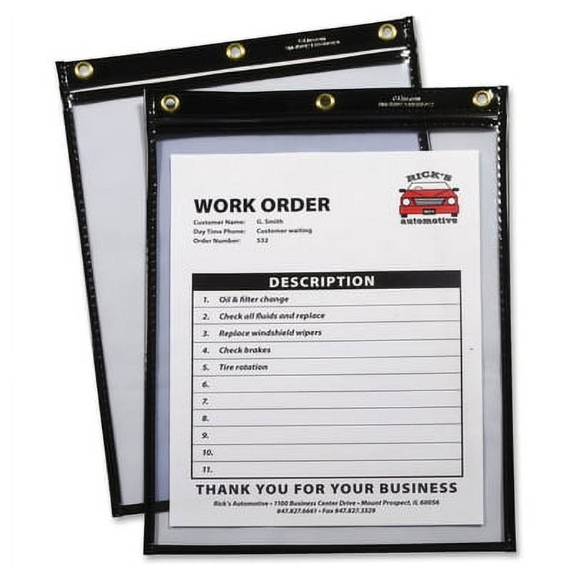 Heavy-Duty Super Heavyweight Plus Stitched Shop Ticket Holders, Clear/Black, 9 x 12, 15/Box