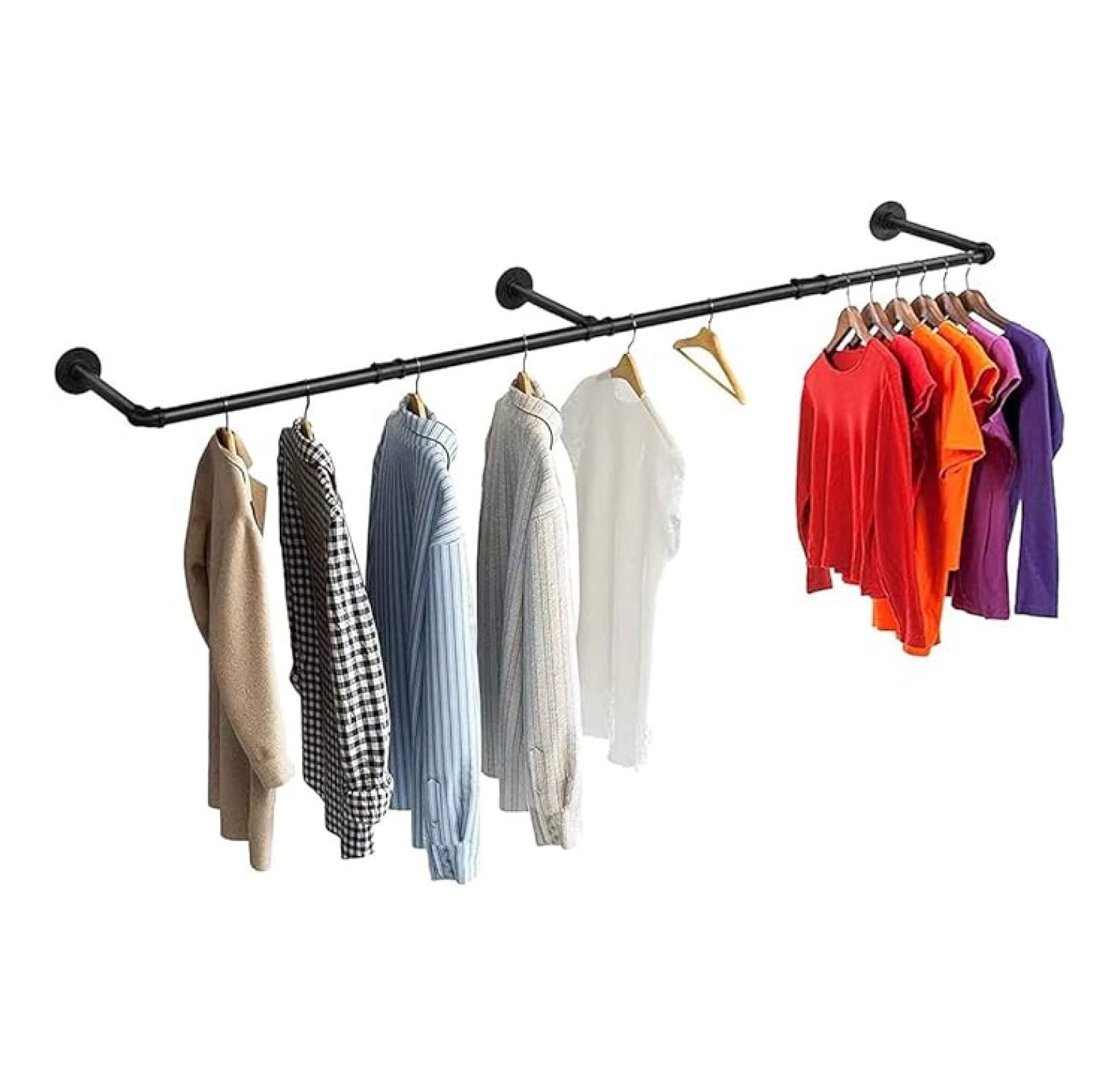 H5 Wall Mounted Closet System, Industrial Pipe Clothes Racks Clothing Rack 4 Telescopic Rods 3 Fixing 9 Shelves Heavy Duty Organizers Storage Wardrobe