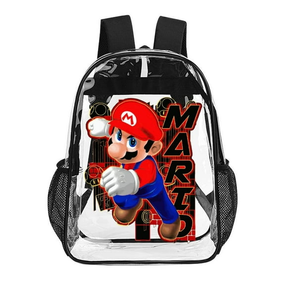 Heavy Duty Super Mario Clear Backpack Clear Bag with Padded Straps, Mario PVC Transparent Backpack Lightweight Bags Clear Bag Stadium backpack 17 x13 x5in Large Capacity See Through Backpack for Spor