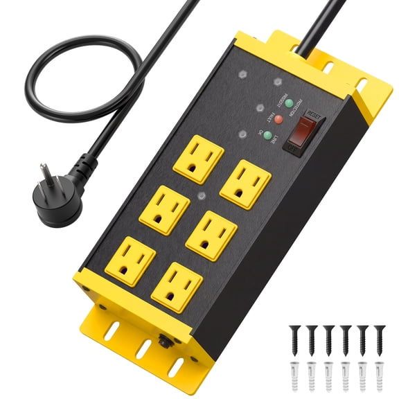 VILONG Heavy Duty Surge Protector Power Strip 4800J, with EMI/RFI Filtering and Noise Isolated Banks, Wall Mount Plugs for Home Theater/Esports Room, 6FT Extension Cord Flat Plug