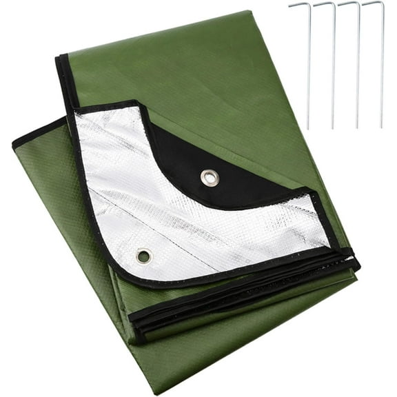 Heavy Duty Survival Blanket, Thermal Reflective Insulated Tarp, All-Weather Waterproof Emergency Blanket for Hiking, Camping, Camping Tarp with 4 Ground Nails,59" x 82" (Green)