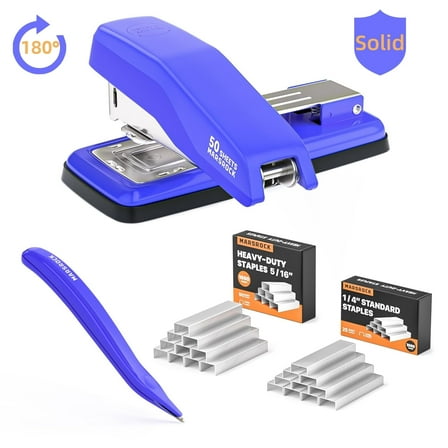 Marsrock Blue Desktop Heavy-Duty Staplers,50 Sheet Capacity,2000 Staples,Swing-Arm Swivel Remover Rotatable Stapler for Office,Home,Classroom