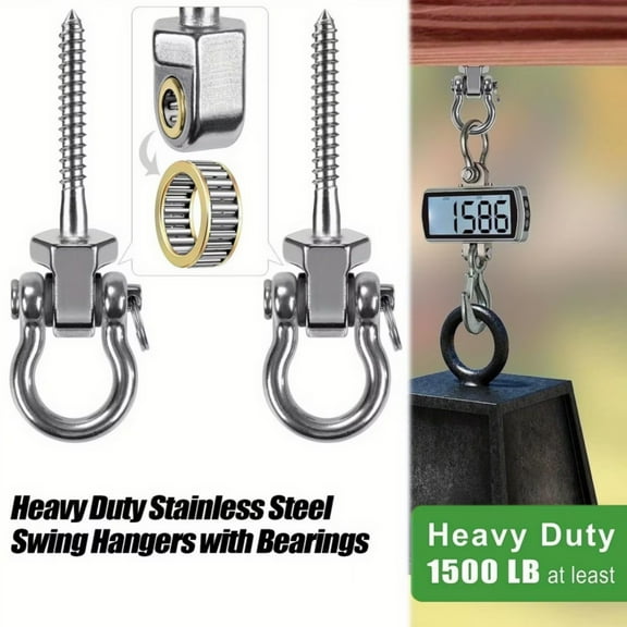 Heavy Duty Swing Hangers with Bearings - Set of 2 Stainless Steel 304 Hardware for Wood & Metal Beams - Ideal for Hanging Hammocks, Yoga Swings, Porch Swing - 1500LB Capacity
