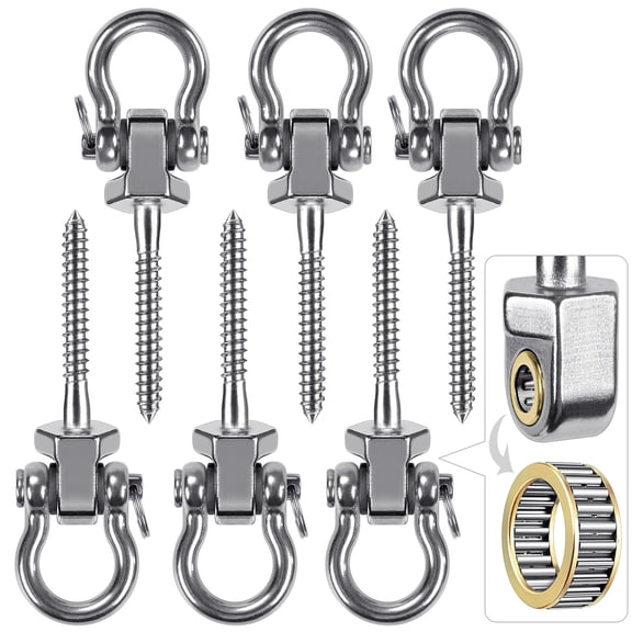 Heavy Duty Swing Hangers with Bearings, 6-Pack Stainless Steel Porch Swing Hardware for Patio & Playground, Quiet Swivel Hooks, 1500LB Capacity
