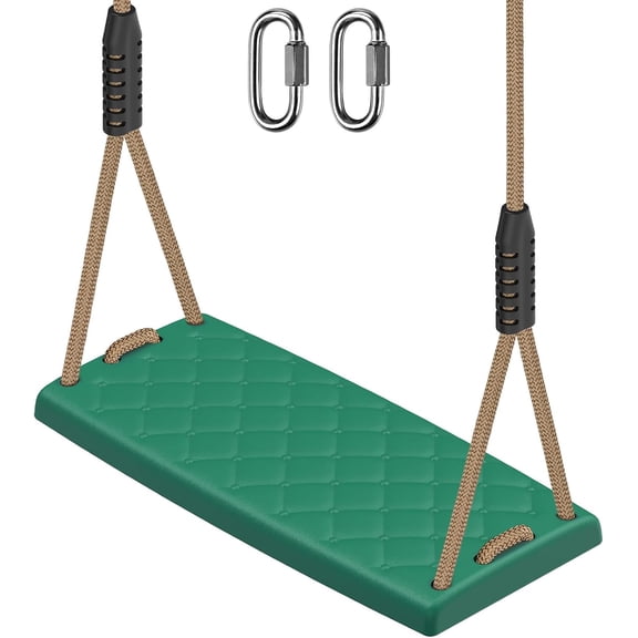 Heavy Duty Swing Seat with Adjustable Rope, 300lbs Capacity Non-Slip Plastic Tree Swing for Kids, Playground Swing Set Accessories Replacement with Snap Hooks for Indoor Outdoor Use (Green)