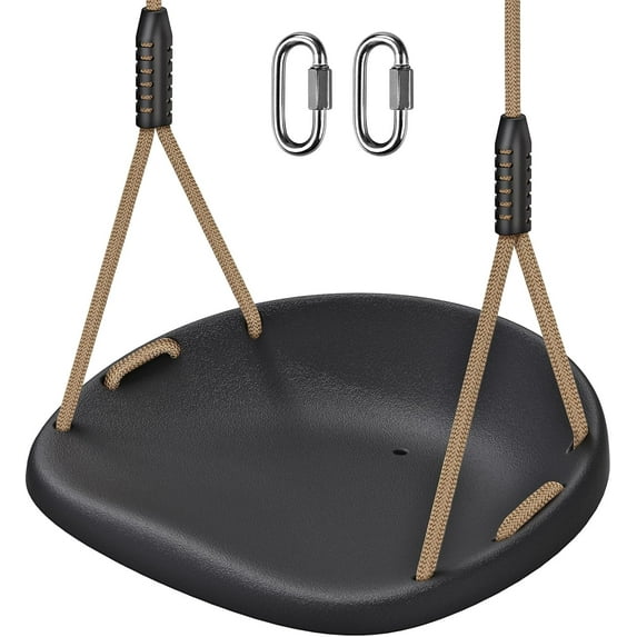 Heavy Duty Swing Seat with Adjustable Rope and Carabiners, Cushion Style Design Non-Slip Swing Seat, Playground Swing Set Accessories for Kids and Adults, Black