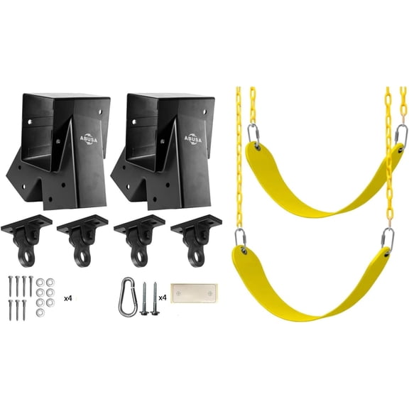 Heavy Duty Swing Sets Brackets Including 2 Black A-Frame Swing Set Brackets 2 Yellow Swing Seats and 4 Black Swing Hangers for Playground Equipment Mounting Parts Hardware Included (Yellow)