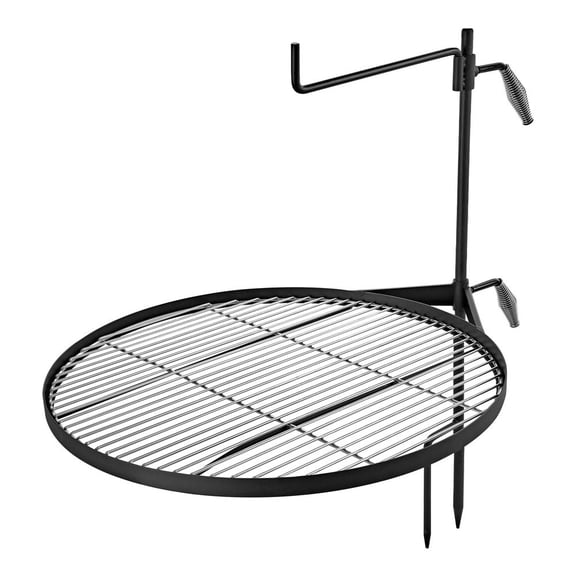 Heavy Duty Swivel Campfire Grill, 24.4" Round Portable Camping Grill Grate, Sturdy Steel BBQ Mesh, 360 Height Adjustable Over Fire Pit with Support Rod, for Outdoor Open Flame Cooking, Black