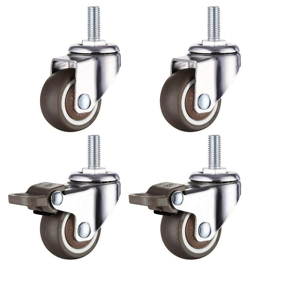 Heavy Duty Swivel Caster, Rubber, 2 Inch, Thread Diameter 10Mm, 2Pcs With Brake