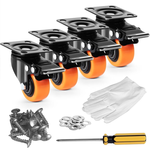 Heavy Duty Swivel Casters with Brakes 2 Inch PVC Wheels Set of 4 150 lb Capacity Each Non Marking Quiet Rollers for Carts Furniture and Shop Equipment
