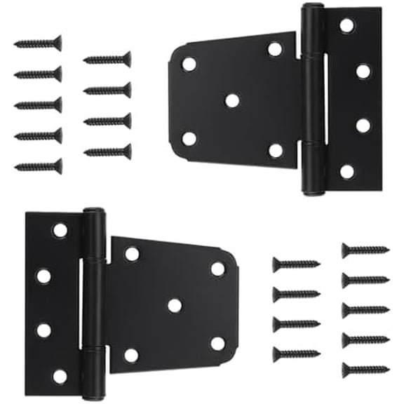 Heavy Duty T Gate Hinges 3.5 inch, Black Iron Shed Door Hinge for Wooden Fences Barn Swing Door with Screws,,2 Pack