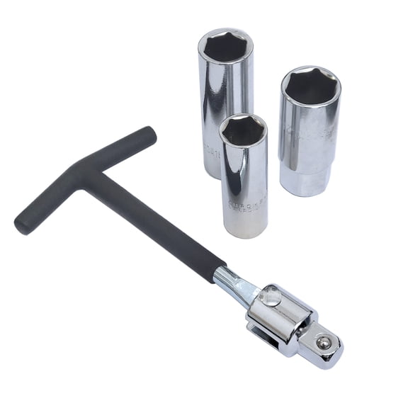 Heavy Duty T-Handle 1/2" Drive Solid Socket Wrench, 1/2" Drive T Handle Socket Driver with 16mm 18mm 21mm Adaptors for Vehicle Car Motorcycle