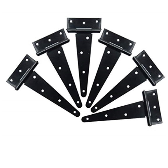 Heavy Duty T Hinge Tee T Strap Shed Gate Barn Fence Door Hinge Wrought Rustproof All Size Black (6 pcs, 8 inch)