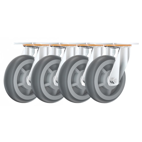 Heavy Duty TPR Silent Caster Set of 4, 8 inch Plate Casters Industrial Casters for Carts, Dolly
