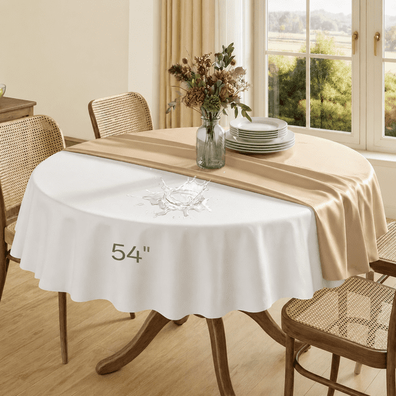 Heavy Duty Table Protector Pad With Flanneling For Dining Room | Round 54" Waterproof Vinyl Tablecloth Easy Ton & Trim Scratch He