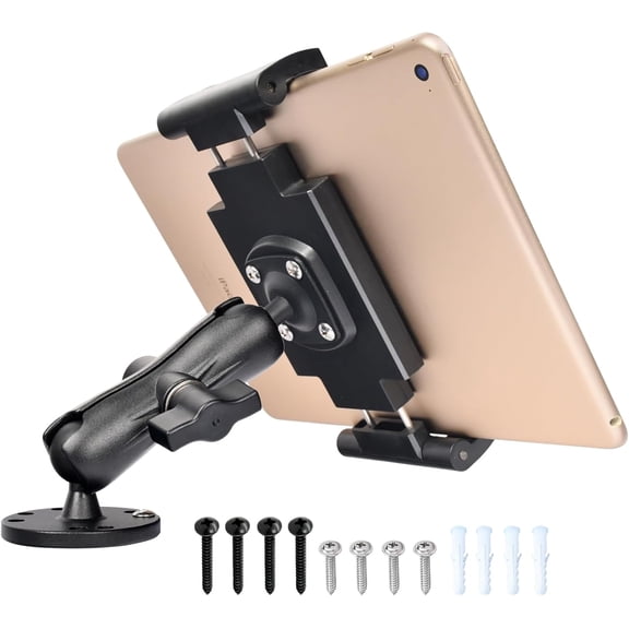 Heavy-Duty Tablet Mount, Aluminum Arm, Screw-Locked Holder, Industrial AMPS Base Fits RAM B Size Truck, Car, RV Dash, Desk, Wall Mount 712.9" iPad Pro, Air, Mini, Galaxy Tab Holder
