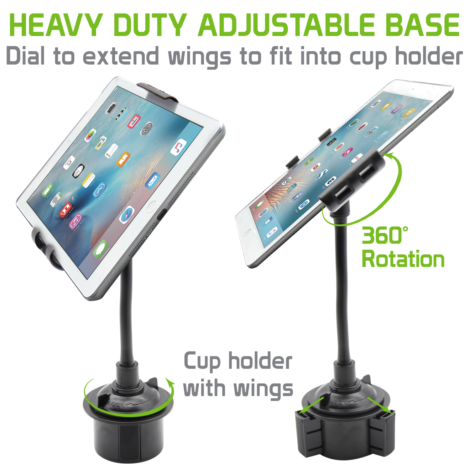 Heavy Duty Tablet Smartphone Cup Holder Mount With 360 Degree Rotation