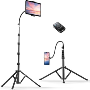 Heavy Duty Tablet Tripod Stand 82 Tall, Floor Stand with Remote and Adjustable Gooseneck for Watching/Stream/Rrding, Tripod for iPad Pro 12.9/Kindle/iPhone, and All 4.5-13 Tablet/Phone