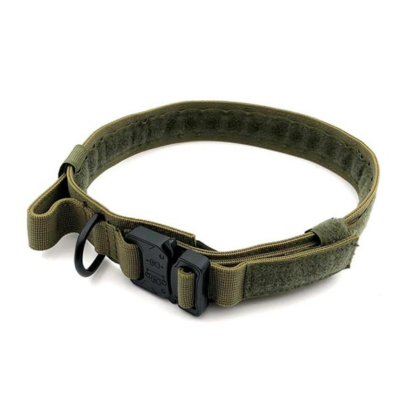 Heavy Duty Tactical Dog Collar, Adjustable Tactical Military Nylon Collar with Quick Release Metal Buckle for Medium and Large Dogs Walking Training, Soft Lining, Green L