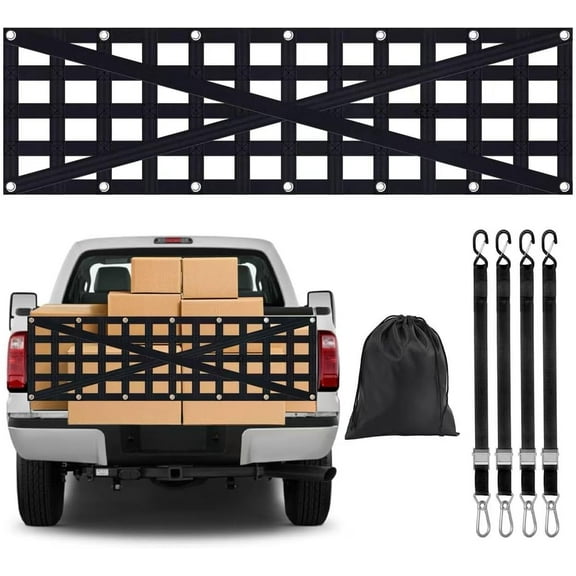Heavy Duty Tailgate Net for Truck Bed, Cargo Net Durable Truck Bed Extender Tailgate Cargo Net with 4 Adjustable Buckle Straps, Perfect for Trailer, Pickup, Boat, Jeep, SUV(50"x15")