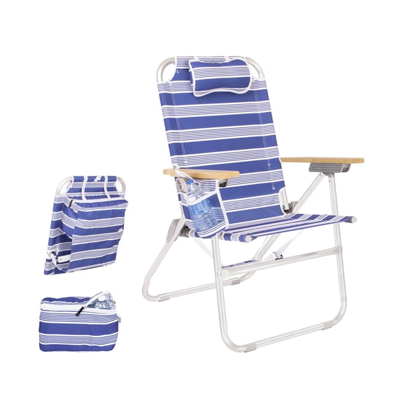 Heavy Duty Tall Beach Chair for Adults | 17" High Seat, 4-Position Reclining | Insulated Cooler & Storage Pouch, Shoulder Carry Strap, 300 lb Capacity