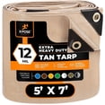 thumbnail image 1 of Heavy Duty Tan Poly Tarp 5' X 7' - Multipurpose Protective Cover - Durable, Waterproof, Weather Proof, Rip and Tear Resistant - Extra Thick 12 Mil Polyethylene - by Xpose Safety, 1 of 8