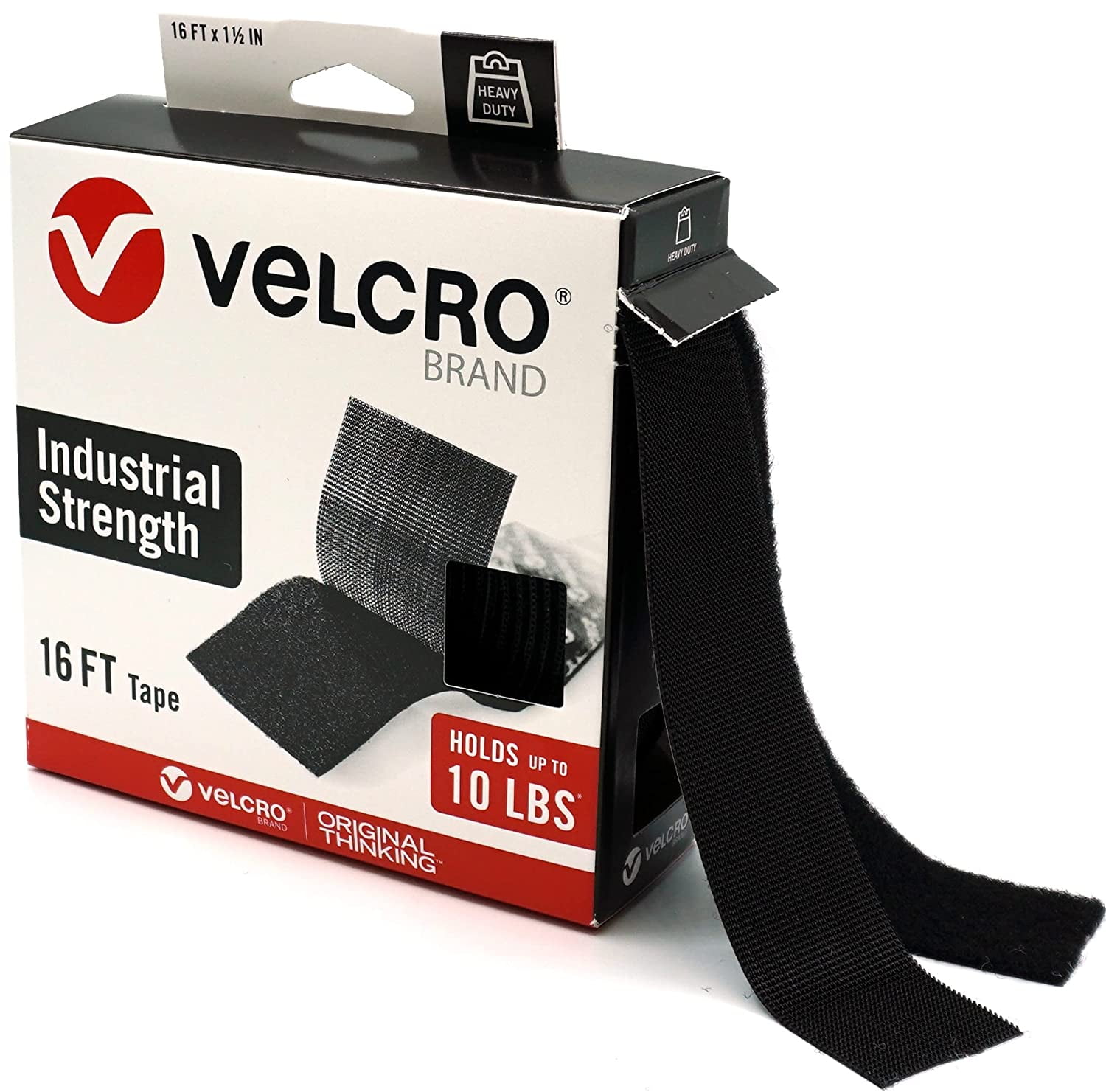 VELCRO Brand Heavy Duty Tape | 16 Foot Roll Strong Sticky Back Adhesive Holds up to 10 lbs Industrial Strength Fasteners for Indoor or Outdoor Use 1-1/2in Width, Black (VEL-30838-USA)