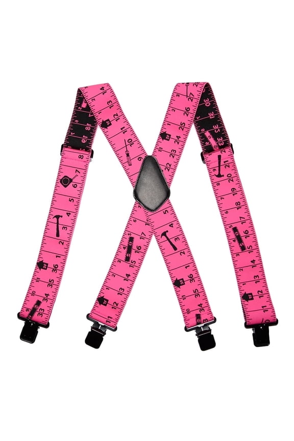 Men's Heavy Duty Ruler Print Elastic Suspenders, Heavy Duty Work Suspender, Pink