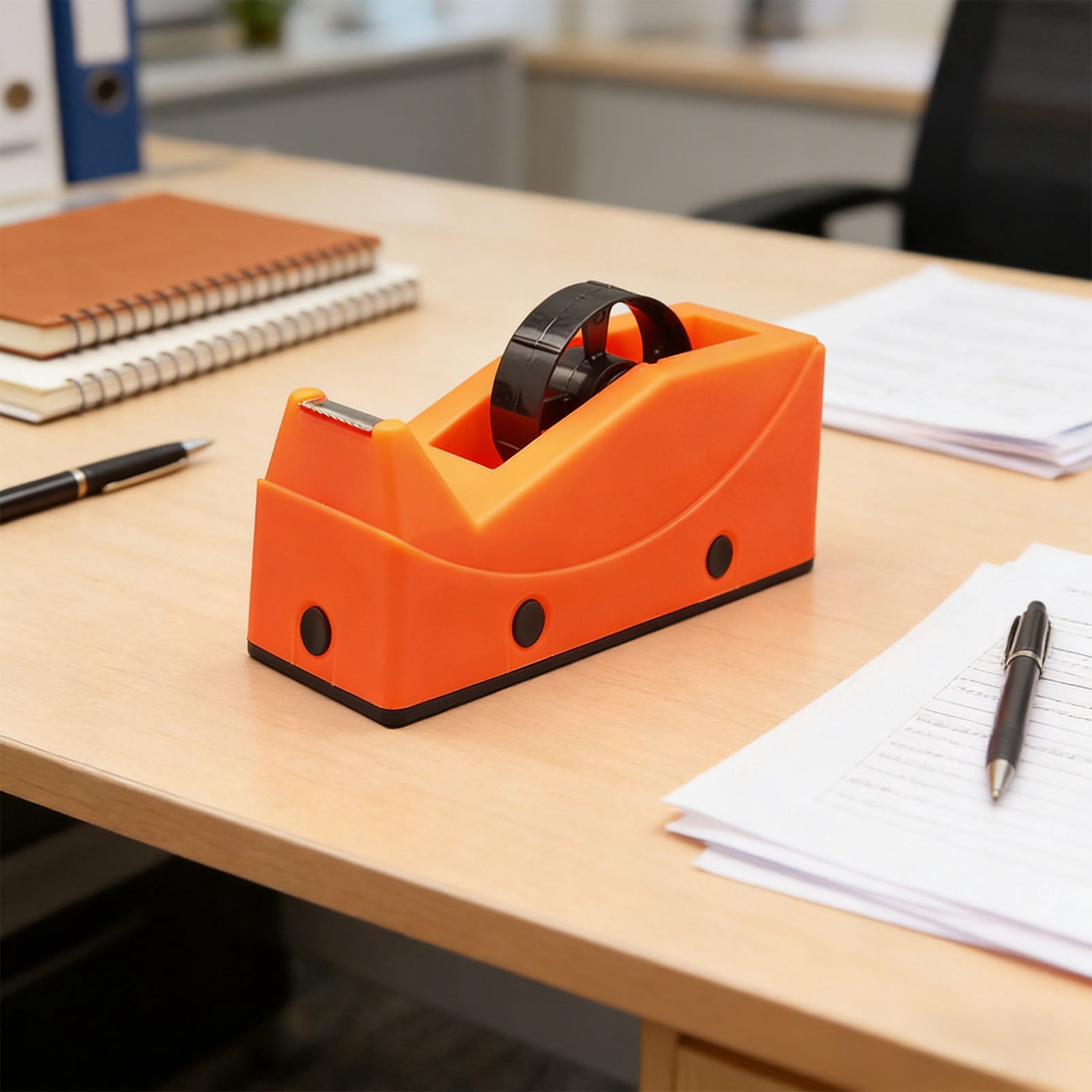 Heavy Duty Tape Holder Dispenser, 8.6×3.8in Desktop Non-Slip Tape Cutter, Compatible with ≤0.98in Width Tape, Home Office Desk Stationery, Orange
