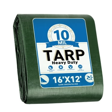 Heavy Duty Tarp 16x12ft, Waterproof Tarps with Grommets Every 19.7", 10 Mil Thick Protective Tarps for Emergency Rain Shelter, Large Multi-Purpose Tarps for Home,Boats,Cars,Camping,Protective Cover