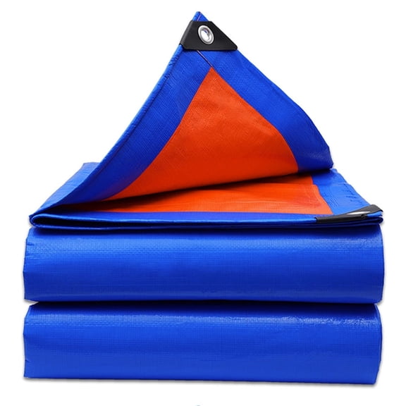 Heavy Duty Tarp, 9.8ft x 13.1ft Waterproof Rainproof Sunshade Cover, Thickened Outdoor Blue and Orange Plastic Tarpaulin with Grommets, Wear-Resistant Heat Insulation Ground Sheet Cover, Blue