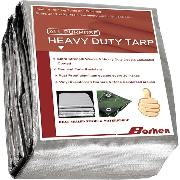 Heavy Duty Tarp Multi Purpose Silver Waterproof 10Mil Thick Poly Tarp Cover,2Packs
