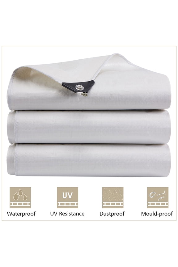 Heavy Duty Tarp Waterproof Poly Canopy Tent Shelter Cover 12 Mil Tarpaulin Outdoors Protector White 30'x40'