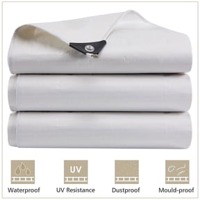 Heavy Duty Tarp 12 Mil Tarpaulin Waterproof Poly Tarps with Grommets and Reinforced Edges UV Resistant Tear&Fade Tarpaulin White 6'x10' DC0045